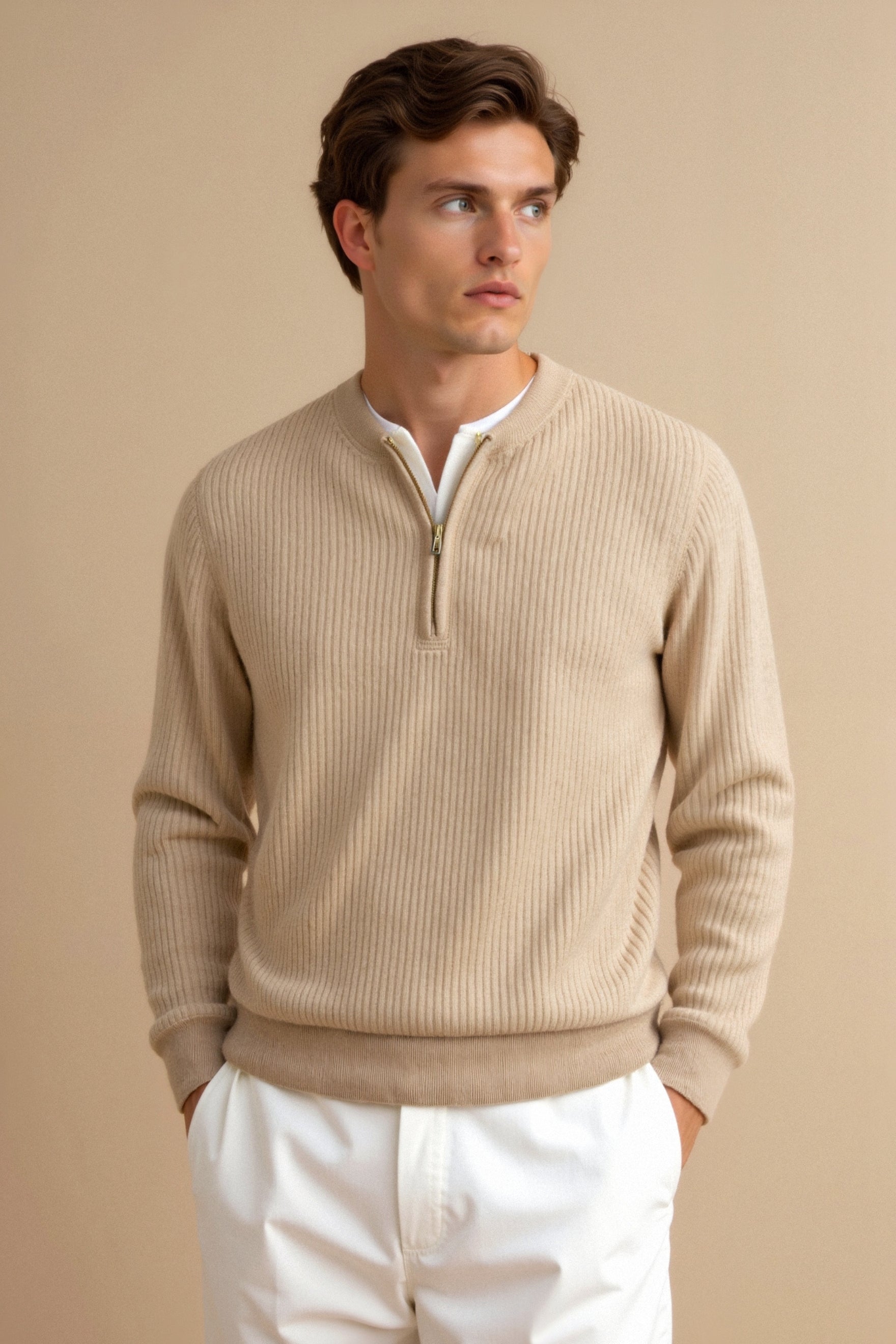 Variant image for Męski Sweter V-Neck Beżowy Rozmiar L 100% Bawełna Premium-1