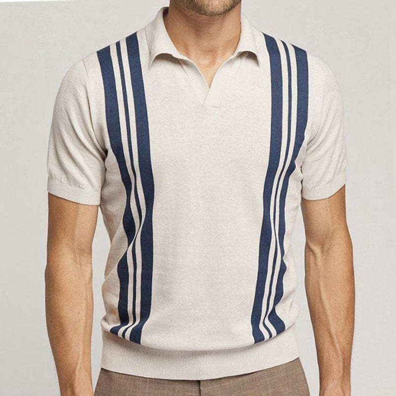 Męska Poloshirt Niebieska Rozmiar M Bawełna Paski-4