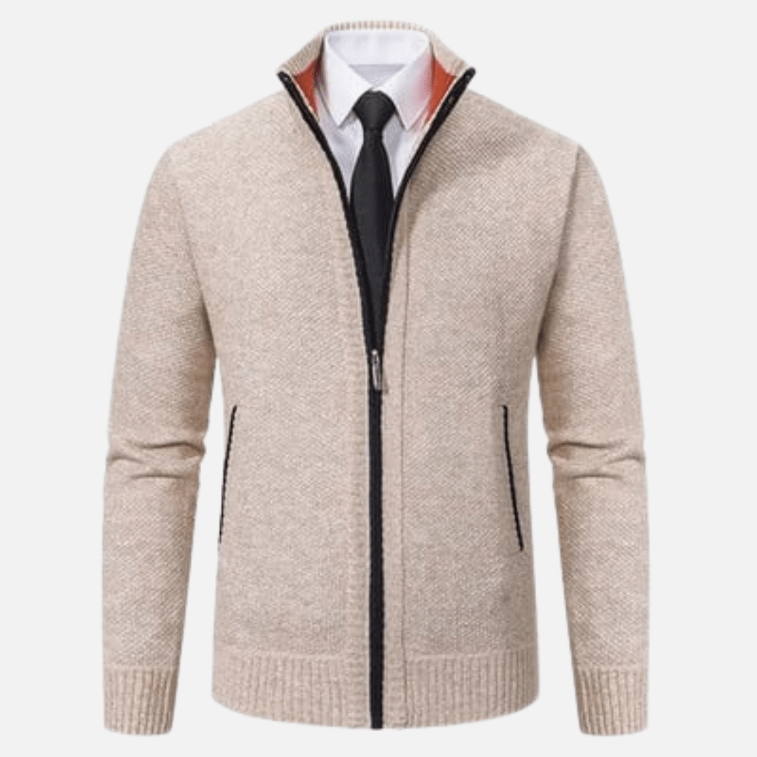 Męski Sweter Beżowy Rozmiar M Z Zipperem-3