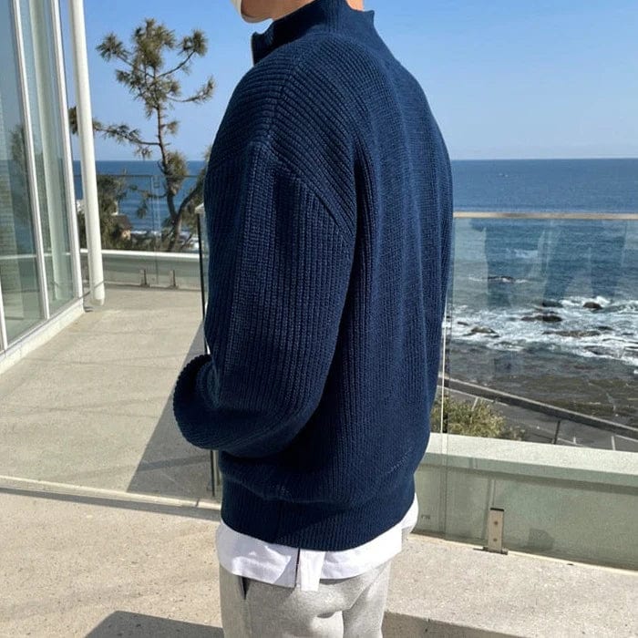 Męski Sweter Szary Rozmiar M Bawełna Pół-Zip-5