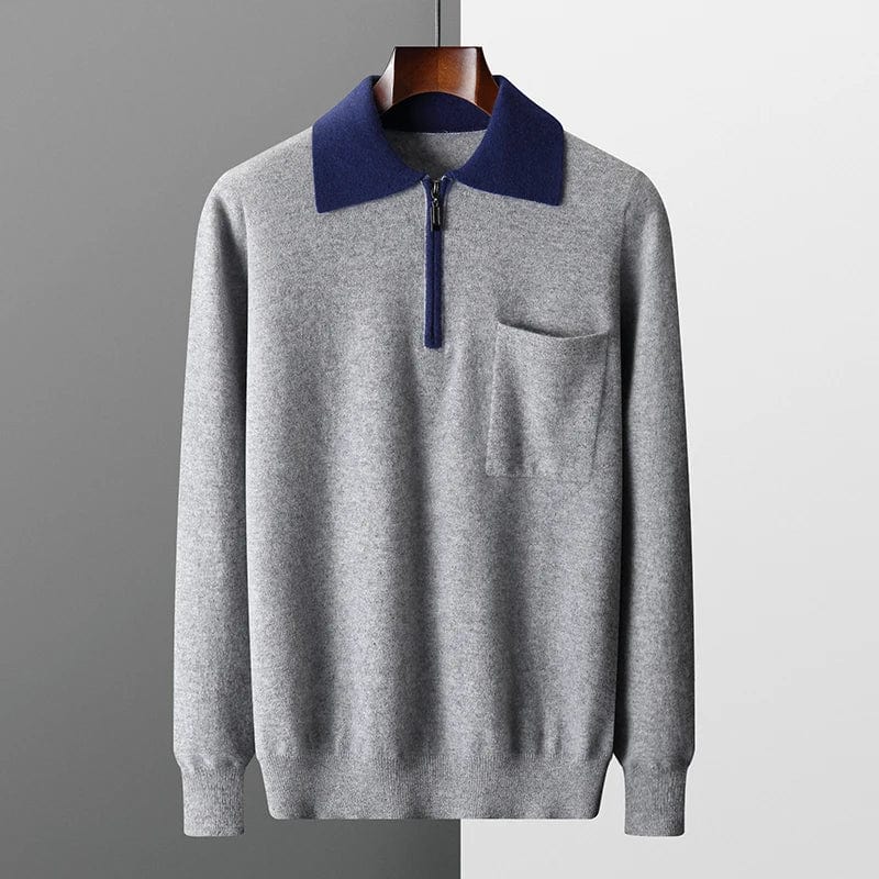 Męski Sweter Kaszmirowy Szary Rozmiar M Zamek-6