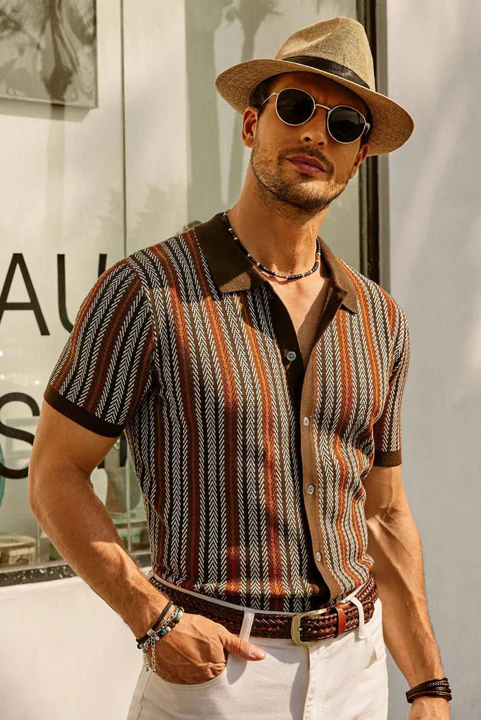 Variant image for Męska Poloshirt Niebieska Rozmiar M Bawełna Paski Retro-11
