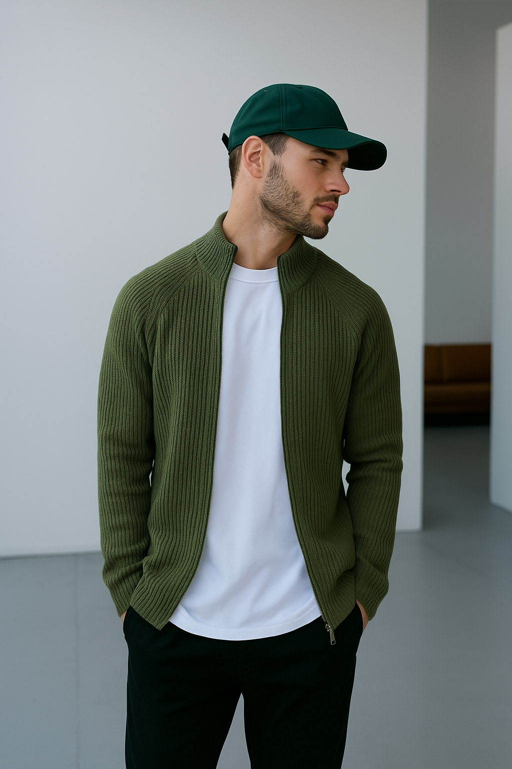 Męski Sweter Slim Fit Szary Rozmiar M Kaszmir-2