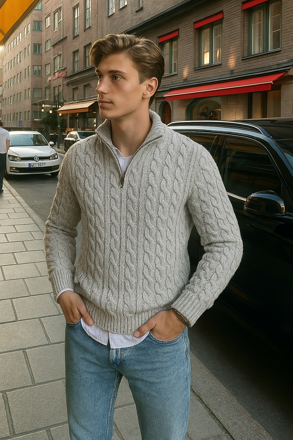 Męski Sweter Kaszmirowy Szary Rozmiar M 100% Kaszmir-2