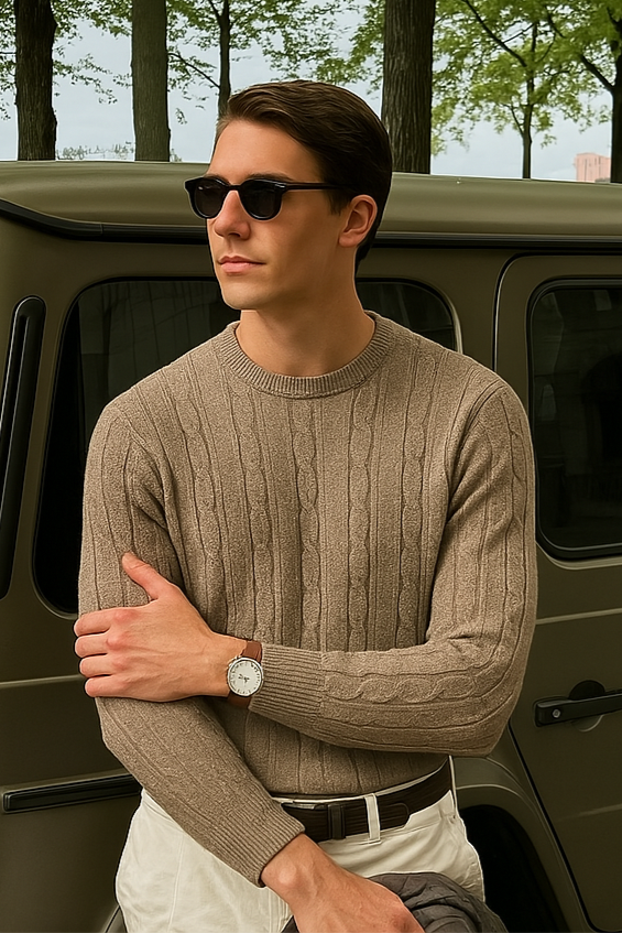 Męski Sweter Kaszmirowy Szary Rozmiar M 100% Kaszmir-2